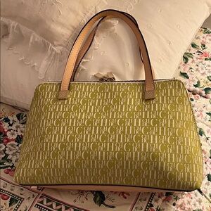 Carolina Herrera Lime green CH Logo Satchel
